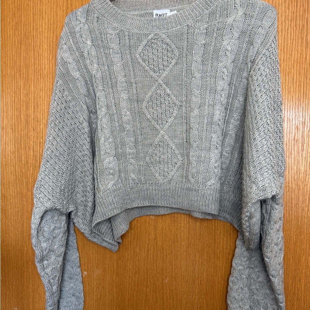 Cropped Gray Knit Sweater - Princess Polly - Picture 2 of 4